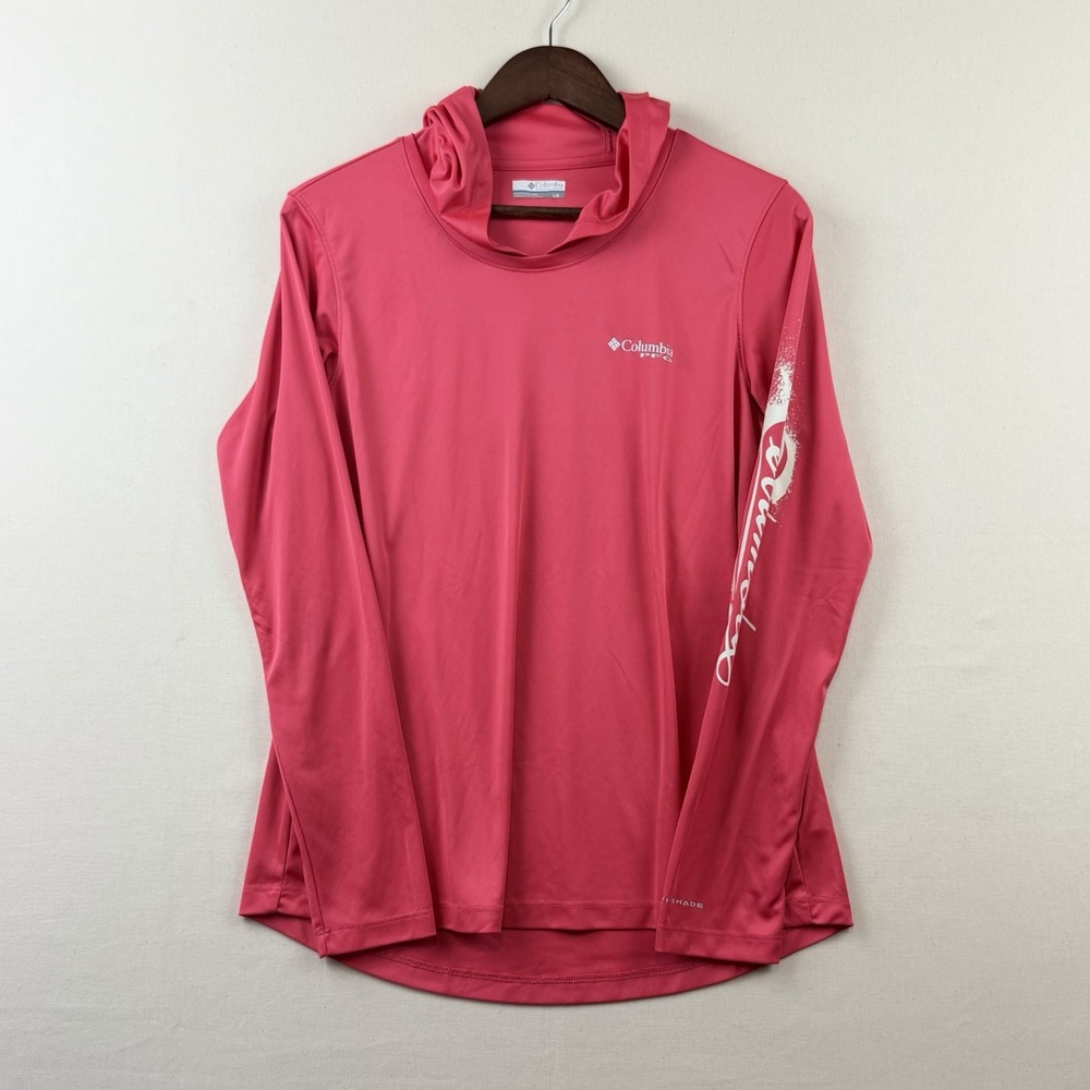 Columbia Pfg Women's Hooded Long Sleeve Shirt L Pink Activewear Running Fishing